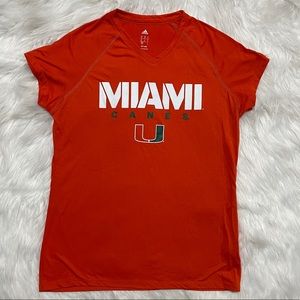 Adidas University of Miami Women’s V Neck Short Sleeve Logo Tee